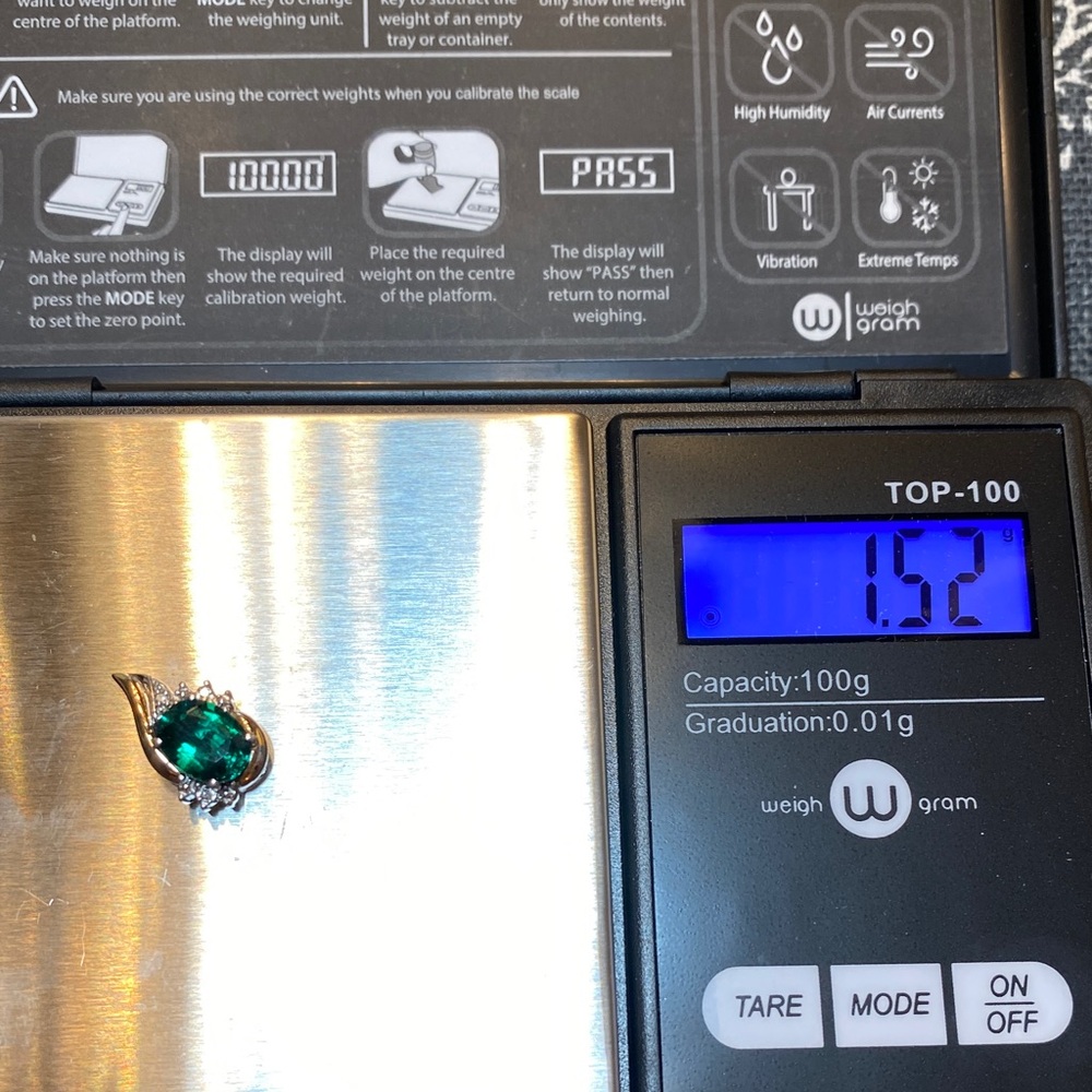 Emerald Green and Gold 10k & Sterling Silver Teardrop Pendant - Picture 5 of 5